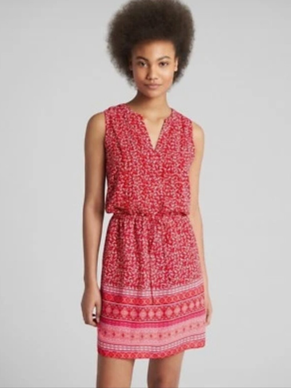 GAP Red Floral Drawstring Sleeveless Mini Dress